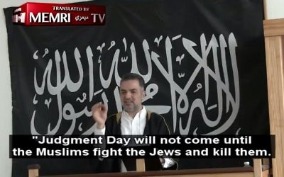 Denmark Imam Mundhir Abdallah calls for murder of Jews, March 31, 2017. (Screen capture: MEMRI)