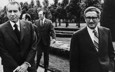US president Richard Nixon, left, with secretary of state Henry Kissinger during Vietnam War peace talks in Paris in 1972. (Keystone/Getty Images)