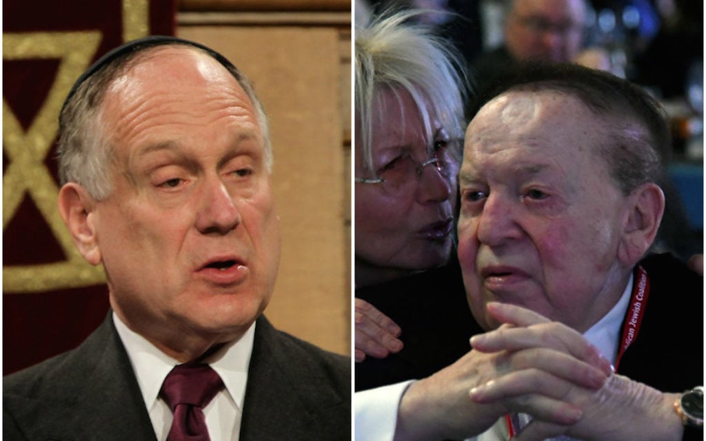 Ronald Lauder, left, and Sheldon Adelson support different methods of pursuing peace for Israel. (Getty Images) Ronald Lauder, left, and Sheldon Adelson support different methods of pursuing peace for Israel. (Getty Images)