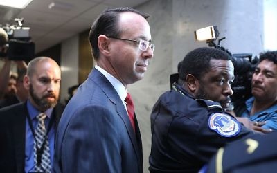 Deputy Attorney General Rod Rosenstein leaving the Hart Senate Office Building in Washington DC on May 11, 2017. (Chip Somodevilla/Getty Images) 