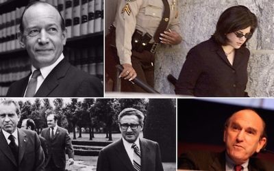 Clockwise, from top left: Abe Fortas, Monica Lewinsky, Elliott Abrams and Henry Kissinger with President Richard Nixon. (Getty Images/Wikimedia Commons)