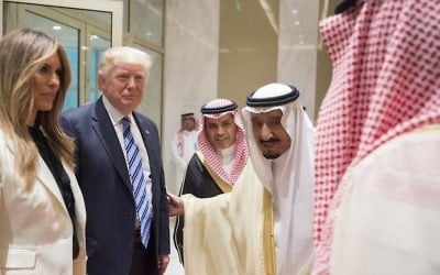 President Donald Trump and first lady Melania Trump with Saudi Arabia’s King Salman bin Abdulaziz al-Saud, second from right, at the inauguration ceremony of the Global Center for Combating Extremist Ideology in Riyadh, Saudi Arabia, May 21, 2017. (Bandar Algaloud/Saudi Royal Council/Anadolu Agency/Getty Images) President Donald Trump and first lady Melania Trump with Saudi Arabia’s King Salman bin Abdulaziz al-Saud, second from right, at the inauguration ceremony of the Global Center for Combating Extremist Ideology in Riyadh, Saudi Arabia, May 21, 2017. (Bandar Algaloud/Saudi Royal Council/Anadolu Agency/Getty Images)