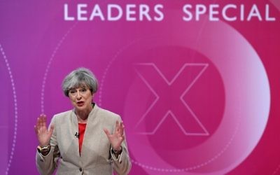 British Prime Minister Theresa May takes part in 'The Question Time, Leaders Special' hosted by David Dimbleby in York in northern England on June 2, 2017, ahead of the upcoming general election. (AFP/Stefan Rousseau)