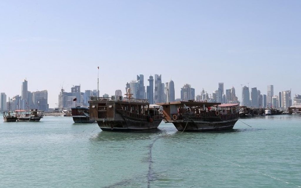 A general view of boats sitting in the port along the corniche in Qatar's capital Doha on June 5, 2017. (AFP Photo/STR)