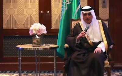 Saudi Arabian Foreign Minister Adel Al-Jubeir speaks to the press on current events and challenges in the Middle East, in Paris, June 6, 2017. (AFP /JACQUES DEMARTHON)