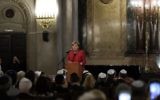 German Chancellor Angela Merkel speaks during a visit to the Templo Libertad synagogue in Buenos Aires, on June 8, 2017. (Juan Mabromata/AFP)