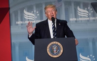 US President Donald Trump addresses supporters at a Faith and Freedom Coalition event in Washington DC on June 8, 2017. (AFP/Nicholas Kamm)