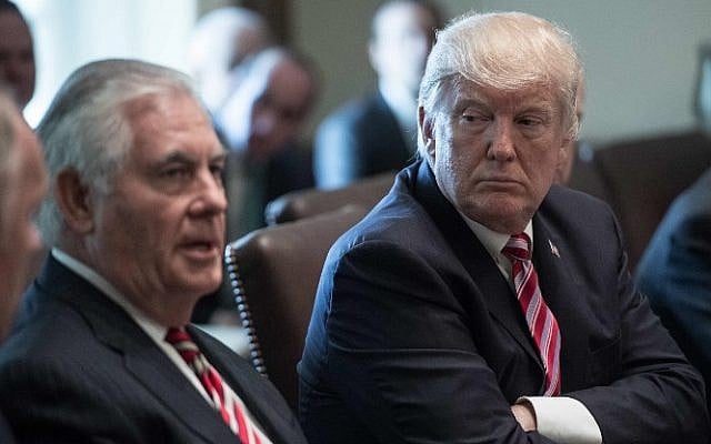 US President Donald Trump listens to Secretary of State Rex Tillerson speak during a cabinet meeting at the White House on June 12, 2017. (Nicholas Kamm/AFP) US President Donald Trump listens to Secretary of State Rex Tillerson speak during a cabinet meeting at the White House on June 12, 2017. (Nicholas Kamm/AFP)