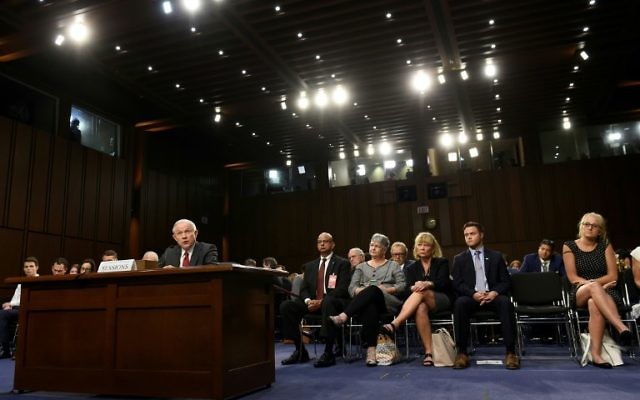 Attorney General Jeff Sessions testifies during a US Senate Select Committee on Intelligence hearing on Capitol Hill in Washington, DC, June 13, 2017.(AFP PHOTO / SAUL LOEB)