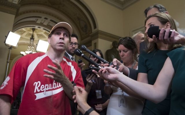 US Representative Chuck Fleischmann, Republican of Tennessee, speaks to the media about a shooting incident during a Congressional baseball practice in Virginia after returning to the US Capitol in Washington, DC, June 14, 2017.(AFP PHOTO / SAUL LOEB) US Representative Chuck Fleischmann, Republican of Tennessee, speaks to the media about a shooting incident during a Congressional baseball practice in Virginia after returning to the US Capitol in Washington, DC, June 14, 2017.(AFP PHOTO / SAUL LOEB)