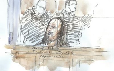 A courtroom sketch depicting Jeremy Bailly looking on during his trial before a Special Court of Assizes at the Paris courthouse on  April 20, 2017. (AFP/Benoit PEYRUCQ)