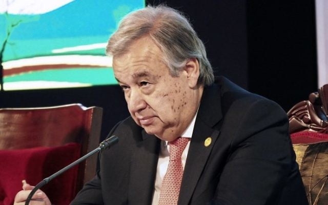 UN Secretary General Antonio Guterres attends a fundraising summit in Kampala, June 23, 2017. (AFP/MICHAEL O'HAGAN) UN Secretary General Antonio Guterres attends a fundraising summit in Kampala, June 23, 2017. (AFP/MICHAEL O'HAGAN)