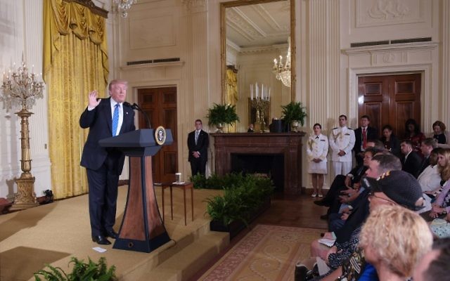 US President Donald Trump speaks during a signing ceremony for the Department of Veterans Affairs Accountability and Whistleblower Protection Act of 2017, on June 23, 2017, in the East Room of the White House in Washington, DC (AFP PHOTO / MANDEL NGAN) US President Donald Trump speaks during a signing ceremony for the Department of Veterans Affairs Accountability and Whistleblower Protection Act of 2017, on June 23, 2017, in the East Room of the White House in Washington, DC (AFP PHOTO / MANDEL NGAN)