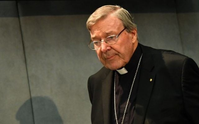 Australian Cardinal George Pell looks on as he makes a statement at the Holy See Press Office, Vatican city on June 29, 2017 after being charged with historical sex offences in a case that has rocked the church. (Alberto Pizzoli/AFP) Australian Cardinal George Pell looks on as he makes a statement at the Holy See Press Office, Vatican city on June 29, 2017 after being charged with historical sex offences in a case that has rocked the church. (Alberto Pizzoli/AFP)