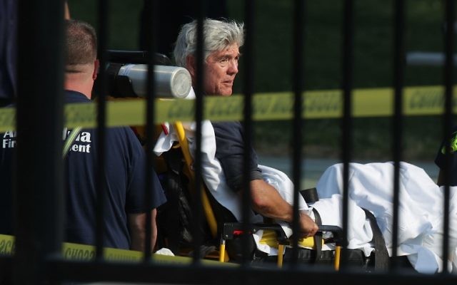 US Congressman Roger Williams is wheeled away by emergency medical service personnel from the Eugene Simpson Stadium Park June 14, 2017 in Alexandria, Virginia. (Alex Wong/Getty Images/AFP) US Congressman Roger Williams is wheeled away by emergency medical service personnel from the Eugene Simpson Stadium Park June 14, 2017 in Alexandria, Virginia. (Alex Wong/Getty Images/AFP)