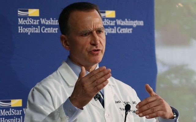 Dr. Jack Sava, director of trauma at MedStar Washington Hospital Center, talks about the condition of House Majority Whip Steve Scalise, who was shot by a gunman during Congressional baseball practice earlier in the week in Alexandria, VA., June 16, 2017. (Mark Wilson/Getty Images/AFP)