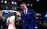 T.J. Leaf reacts after being drafted 18th overall by the Indiana Pacers during the first round of the 2017 NBA Draft at Barclays Center on June 22, 2017 in New York City. (Mike Stobe/Getty Images/AFP)