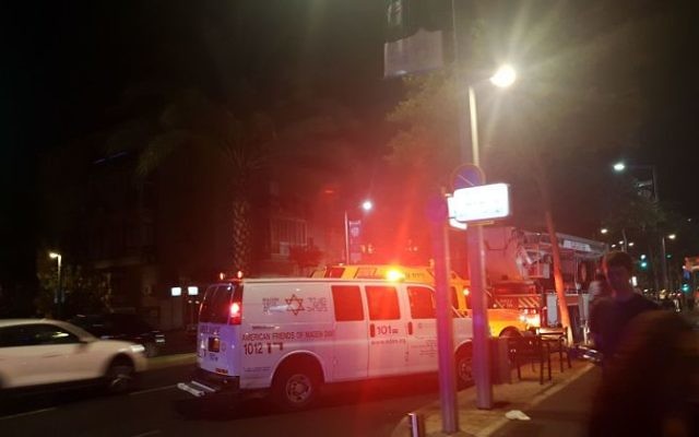 Illustrative: A Magen David Adom ambulance at the scene of a fire in Tel Aviv overnight Thursday, June 29, 2017 (MDA) Illustrative: A Magen David Adom ambulance at the scene of a fire in Tel Aviv overnight Thursday, June 29, 2017 (MDA)