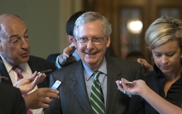 Senate Majority leader Mitch McConnell smiles as he leaves the chamber after announcing the release of the Republicans' healthcare bill which represents the party's long-awaited attempt to scuttle much of President Barack Obama's Affordable Care Act, at the Capitol in Washington, Thursday, June 22, 2017. (AP Photo/J. Scott Applewhite) Senate Majority leader Mitch McConnell smiles as he leaves the chamber after announcing the release of the Republicans' healthcare bill which represents the party's long-awaited attempt to scuttle much of President Barack Obama's Affordable Care Act, at the Capitol in Washington, Thursday, June 22, 2017. (AP Photo/J. Scott Applewhite)