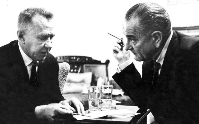 In this June 23, 1967 file photo provided by the White House, Soviet Premier Alexei Kosygin, left, and President Lyndon Johnson meet with each other during their hastily arranged U.S./USSR summit at Glassboro State College in Glassboro, N.J. Now called Rowan University, the school on Saturday June 24, 2017, is commemorating the 50th anniversary of when they hosted the Glassboro summit during the Cold War and soon after the Six-Day War between Israel and Arab states. (White House photo via AP, File) In this June 23, 1967 file photo provided by the White House, Soviet Premier Alexei Kosygin, left, and President Lyndon Johnson meet with each other during their hastily arranged U.S./USSR summit at Glassboro State College in Glassboro, N.J. Now called Rowan University, the school on Saturday June 24, 2017, is commemorating the 50th anniversary of when they hosted the Glassboro summit during the Cold War and soon after the Six-Day War between Israel and Arab states. (White House photo via AP, File)