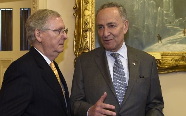 Senate Majority Leader Mitch McConnell of Ky., left, talks with Sen. Charles Schumer, D-N.Y., on Capitol Hill in Washington, Wednesday, April 13, 2016. (AP Photo/Susan Walsh) Senate Majority Leader Mitch McConnell of Ky., left, talks with Sen. Charles Schumer, D-N.Y., on Capitol Hill in Washington, Wednesday, April 13, 2016. (AP Photo/Susan Walsh)