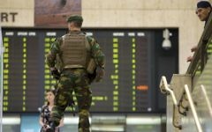 A Belgian Army soldier patrols inside Central Station in Brussels on Wednesday, June 21, 2017. (AP/Virginia Mayo)