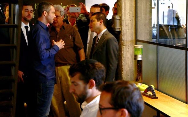 Brazil delegation visits SOSA in Tel Aviv, June 2017 (Micah Danney/Times of Israel)
