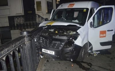 The van used in the London Bridge terror attack on Saturday, June 3, 2017. (Metropolitan Police London via AP)