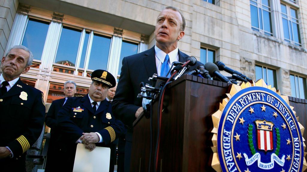 Federal Bureau of Investigation Washington Field Office, Special Agent in Charge, Timothy Slater, with Alexandria Police Department Chief Michael Brown, from left, and United States Capitol Police Chief Matthew Verderosa, speaks to reporters outside the FBI Washington Field Office, Wednesday, June 21, 2017, during a news conference about the investigative findings to date in the shooting that occurred at Eugene Simpson Stadium Park in Alexandria, Va. on Wednesday, June 14, 2017. (AP Photo/Manuel Balce Ceneta) Federal Bureau of Investigation Washington Field Office, Special Agent in Charge, Timothy Slater, with Alexandria Police Department Chief Michael Brown, from left, and United States Capitol Police Chief Matthew Verderosa, speaks to reporters outside the FBI Washington Field Office, Wednesday, June 21, 2017, during a news conference about the investigative findings to date in the shooting that occurred at Eugene Simpson Stadium Park in Alexandria, Va. on Wednesday, June 14, 2017. (AP Photo/Manuel Balce Ceneta)