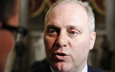In this May 17, 2017 photo, Majority Whip Rep. Steve Scalise, R-La., speaks with the media on Capitol Hill in Washington. (AP Photo/Alex Brandon)