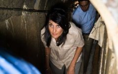 US Ambassador to the UN Nikki Haley tours a Hamas-dug tunnel near Kibbutz Ein Hashlosha, June 8, 2017 with Israels envoy to the UN, Danny Danon, walking behind her. (IDF)