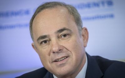 Energy Minister Yuval Steinitz attends the Conference of Presidents of Major American Jewish Organizations, in Jerusalem, on February 20, 2017. (Yonatan Sindel/Flash90) Energy Minister Yuval Steinitz attends the Conference of Presidents of Major American Jewish Organizations, in Jerusalem, on February 20, 2017. (Yonatan Sindel/Flash90)