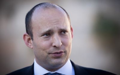 Education Minister Naftali Bennett speaks during a ceremony at the Western Wall in Jerusalem Old City, May 28, 2017. (Yonatan Sindel/Flash90)