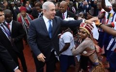 Prime Minister Benjamin Netanyahu is seen at the airport in Liberia's capital Monrovia after arriving for an official state visit on June 4, 2017. (Kobi Gideon/GPO/Flash90)