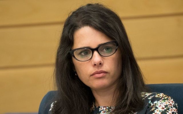 Justice Minister Ayelet Shaked attends a House committee meeting at the Knesset in Jerusalem, June 6, 2017. (Yonatan Sindel/Flash90) Justice Minister Ayelet Shaked attends a House committee meeting at the Knesset in Jerusalem, June 6, 2017. (Yonatan Sindel/Flash90)