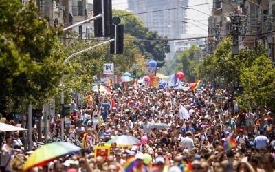 Israelis take part the annual Gay Pride Parade in Tel Aviv, on Friday, June 9, 2017 (Hadas Parush/Flash90)