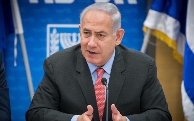 Prime Minister Benjamin Netanyahu leads a Likud faction meeting at the Knesset, in Jerusalem, June 12, 2017. (Yonatan Sindel/Flash90) 