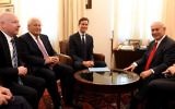 US Ambassador to Israel David Friedman (second left) and US President Donald Trump's special envoys Jason Greenblatt (left) and Jared Kushner (center) meet with Prime Minister Benjamin Netanyahu at the PMO in Jerusalem, June 21, 2017. (Matty Stern/US Embassy Tel Aviv)