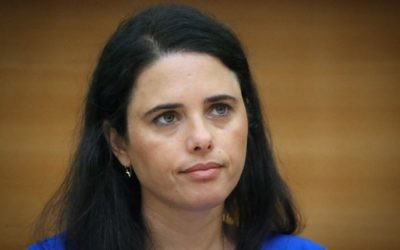 Justice Minister Ayelet Shaked speaks at the annual cyber week held at Tel Aviv University on June 25, 2017. (Flash90) 