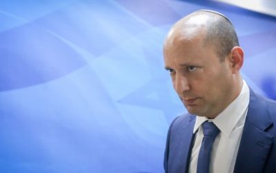 Education Minister Naftali Bennett arrives to the weekly cabinet meeting at the Prime Minister's Office in Jerusalem on June 25, 2017. (Marc Israel Sellem/Pool) Education Minister Naftali Bennett arrives to the weekly cabinet meeting at the Prime Minister's Office in Jerusalem on June 25, 2017. (Marc Israel Sellem/Pool)
