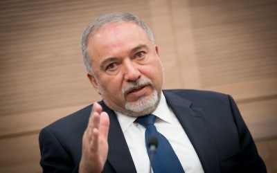 Defense Minister Avigdor Liberman at a meeting of the Foreign Affairs and Defense Committee in the Knesset, on June 26, 2017. (Yonatan Sindel/Flash90) Defense Minister Avigdor Liberman at a meeting of the Foreign Affairs and Defense Committee in the Knesset, on June 26, 2017. (Yonatan Sindel/Flash90)