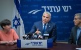 Yesh Atid party leader Yair Lapid flanked by Rabbi Rick Jacobs, president of the Union for Reform Judaism, and Rabbi Julie Schonfeld, head of the Conservative movement, in the Knesset on June 26, 2017 -- a day after the cabinet froze a deal to formalize pluralistic prayer at the Western Wall (Yonatan Sindel/Flash90)