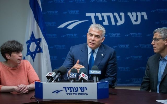 Yesh Atid party leader Yair Lapid flanked by Rabbi Rick Jacobs, president of the Union for Reform Judaism, and Rabbi Julie Schonfeld, head of the Conservative movement, in the Knesset on June 26, 2017 -- a day after the cabinet froze a deal to formalize pluralistic prayer at the Western Wall (Yonatan Sindel/Flash90) Yesh Atid party leader Yair Lapid flanked by Rabbi Rick Jacobs, president of the Union for Reform Judaism, and Rabbi Julie Schonfeld, head of the Conservative movement, in the Knesset on June 26, 2017 -- a day after the cabinet froze a deal to formalize pluralistic prayer at the Western Wall (Yonatan Sindel/Flash90)