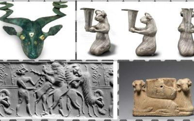 Artifacts on display at the Morgan Library and Museum in New York in the 'Noah’s Beasts: Sculpted Animals from Ancient Mesopotamia' exhibit. (Courtesy)