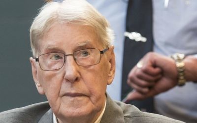In this June 17, 2016 file photo, former SS sergeant Reinhold Hanning, who served as a guard at Auschwitz, sits in the courtroom in Detmold, Germany. (Bernd Thissen/Pool Photo via AP)