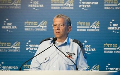 Israeli Air Force commander Maj. Gen. Amir Eshel speaks at the Herzliya Conference in Herzliya, June 21, 2017. (Courtesy/Herzliya Conference)