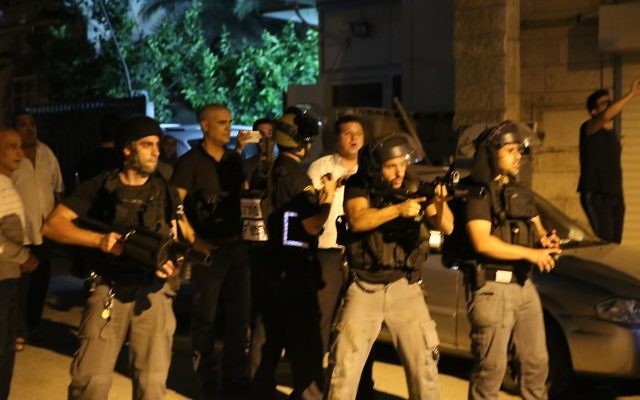 Police forces in Qafr Kassem on June 6, 2017 (Courtesy) Police forces in Qafr Kassem on June 6, 2017 (Courtesy)