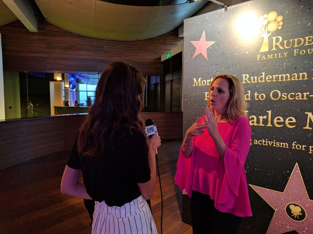 Marlee Matlin speaking to the press at an award ceremony in her honor in Tel Aviv, June 18, 2017. (Yaakov Schwartz/Times of Israel) Marlee Matlin speaking to the press at an award ceremony in her honor in Tel Aviv, June 18, 2017. (Yaakov Schwartz/Times of Israel)