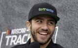 Israeli driver Alon Day smiles during an interview prior to racing in the NASCAR Sprint Cup Series auto race, June 25, 2017, in Sonoma, California (AP Photo/Ben Margot)