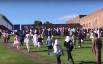 Screen capture from video showing the moments after a car hit people outside the Westfield Sports Center in Newcastle, England, June 25, 2017. (YouTube/PhuKenh)